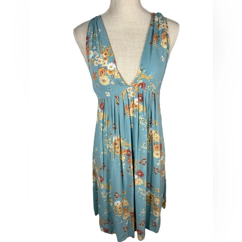 O’Neil Blue Floral Tie Shoulder Summer Beach Dress